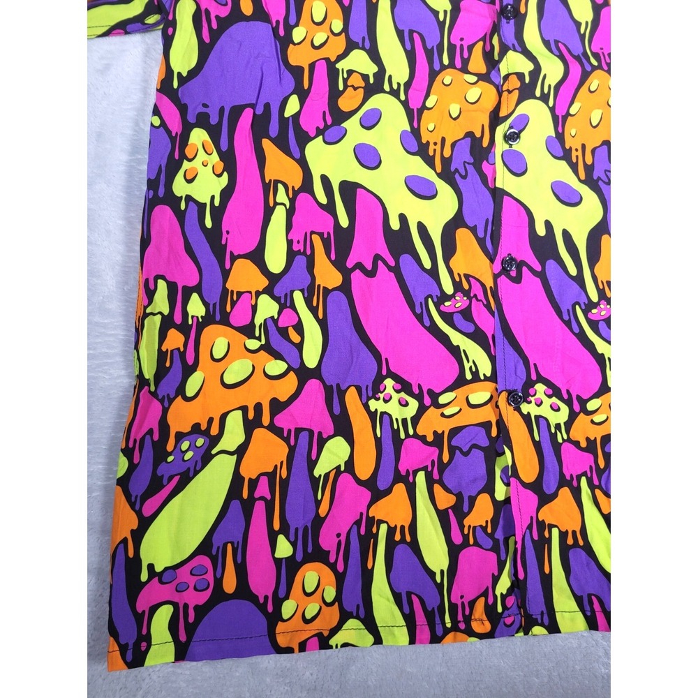 iHeartRaves Shirt Men L Purple Kool Shrooms Rayon Trippy Mushroom Print Y2K Rave - Picture 3 of 11